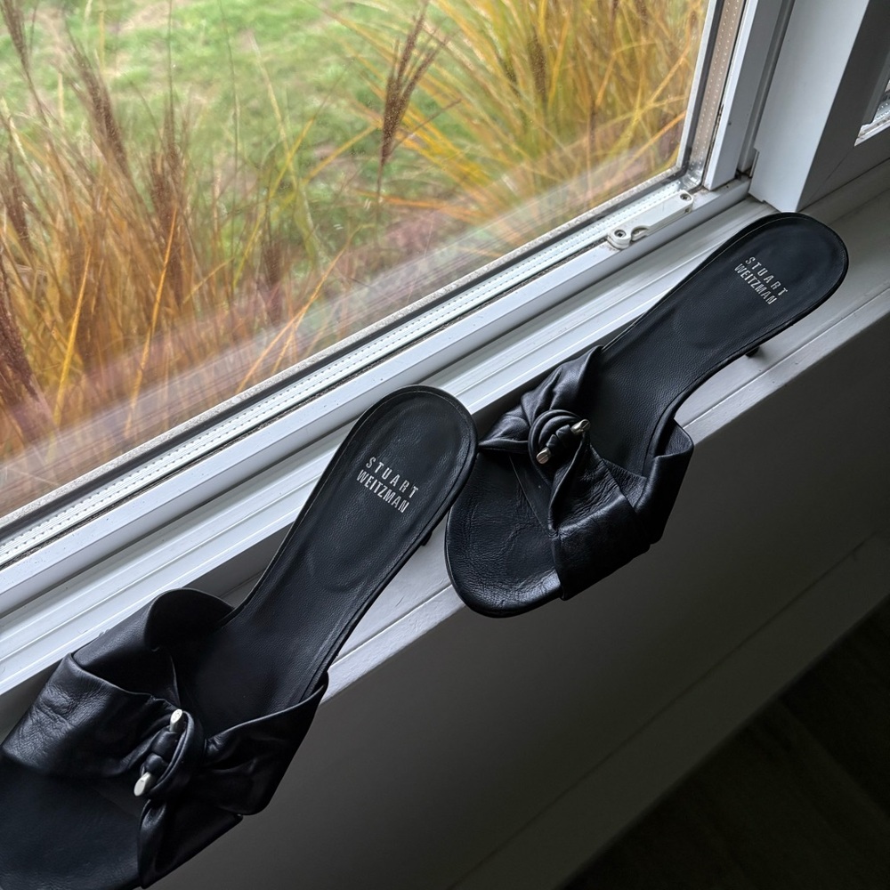 Stuart Weitzman Black Leather Mules